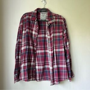 Levis Mens Burgundy Red White Blue Plaid Flannel Shirt XL
